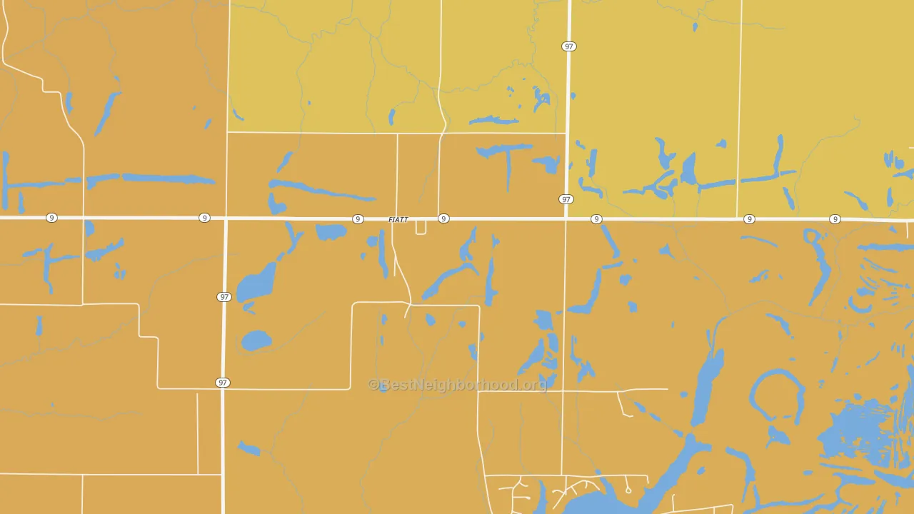 Map of the best neighborhoods in the 61433 area, with better matches in green and worse matches in red