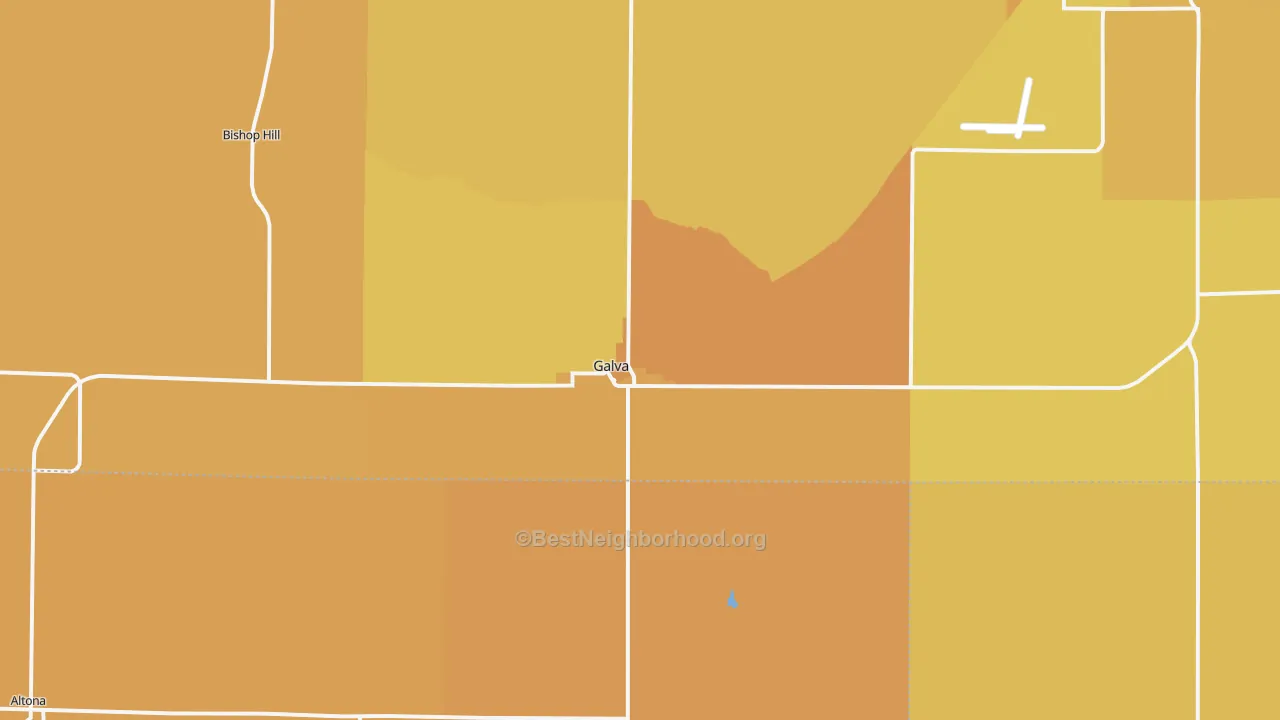 Map of the best neighborhoods in the 61434 area, with better matches in green and worse matches in red