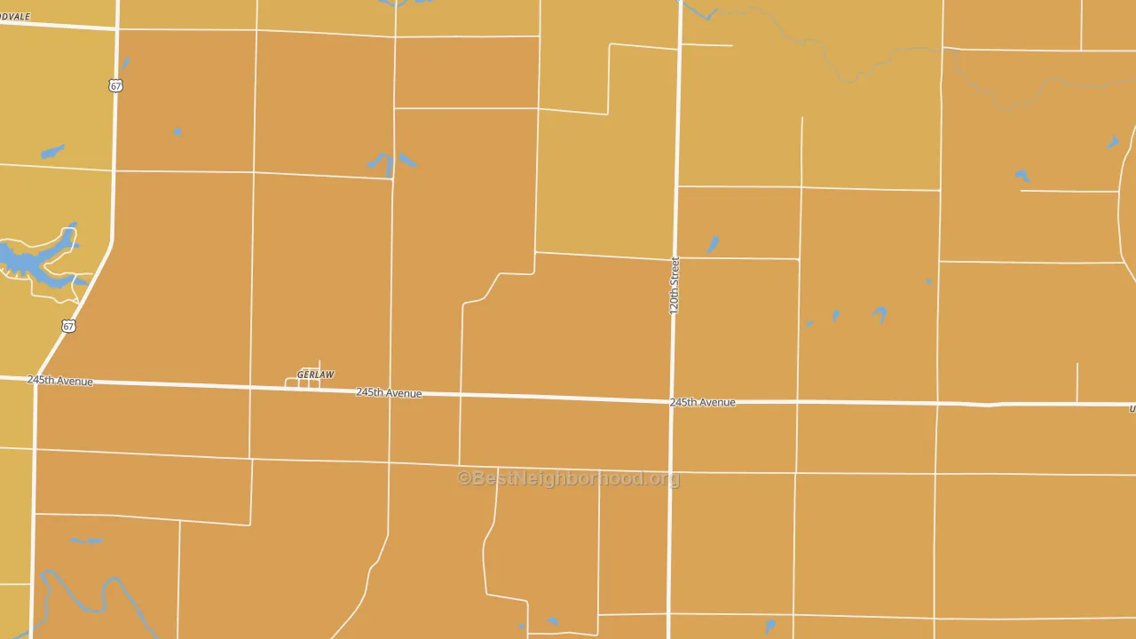 Map of the best neighborhoods in the 61435 area, with better matches in green and worse matches in red