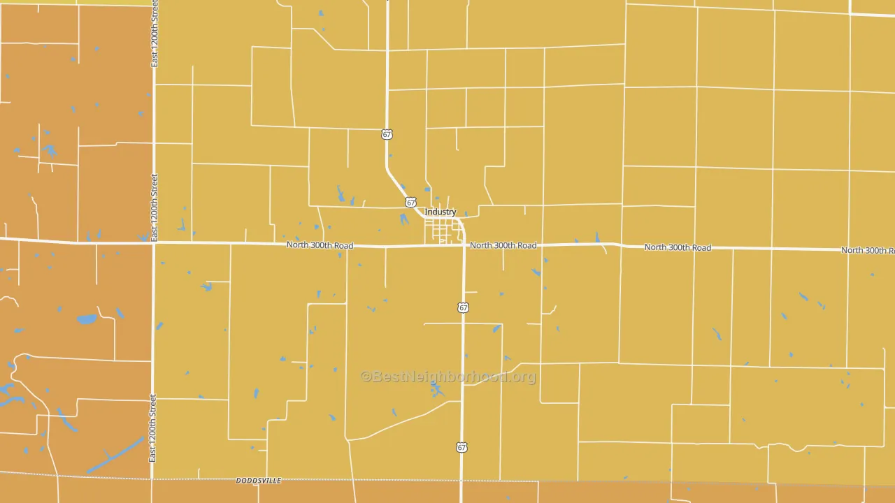 Map of the best neighborhoods in the 61440 area, with better matches in green and worse matches in red