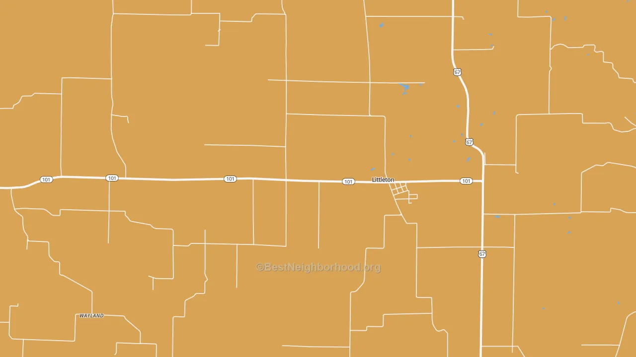 Map of the best neighborhoods in the 61452 area, with better matches in green and worse matches in red
