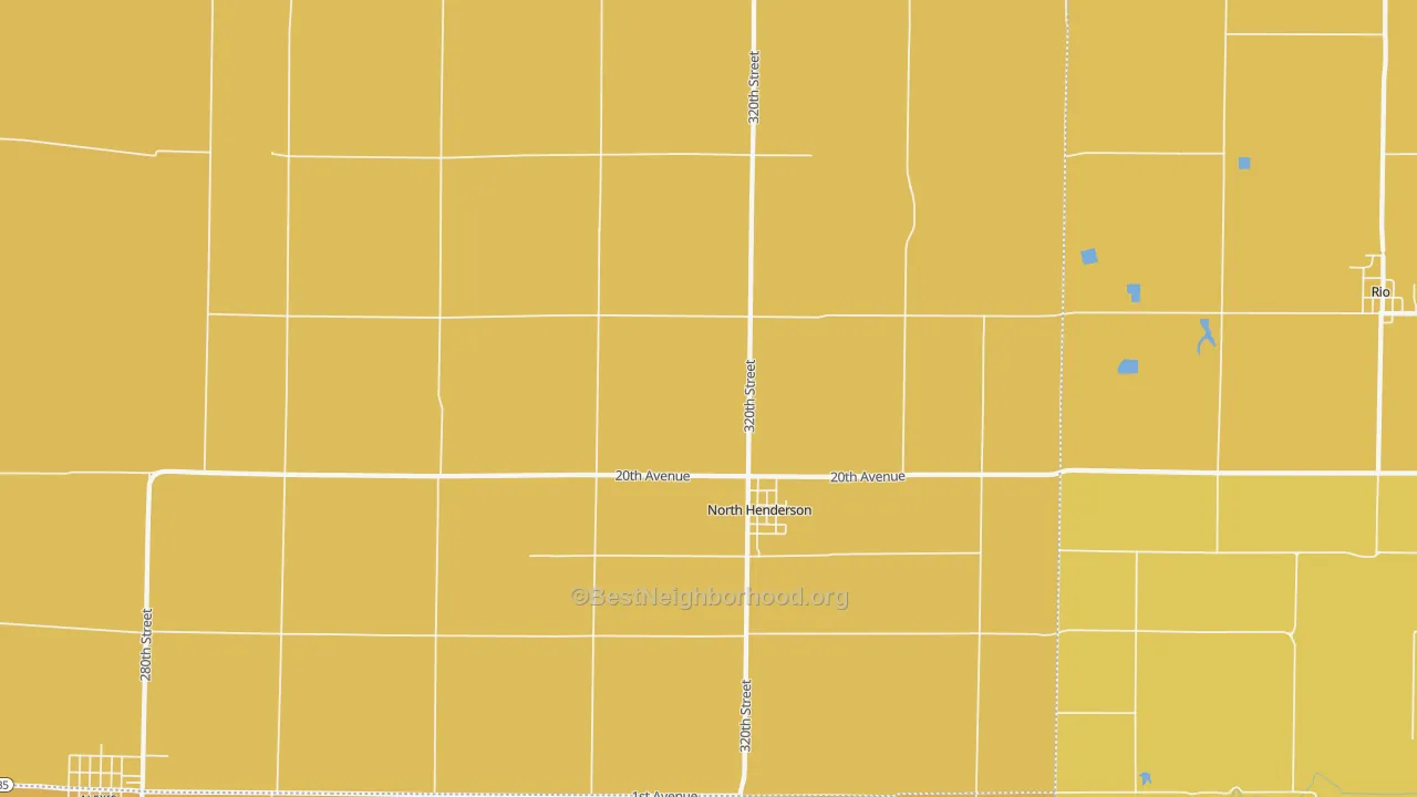 Map of the best neighborhoods in the 61466 area, with better matches in green and worse matches in red
