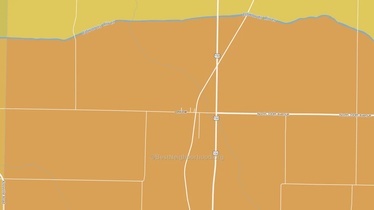 Map of the best neighborhoods in the 61468 area, with better matches in green and worse matches in red