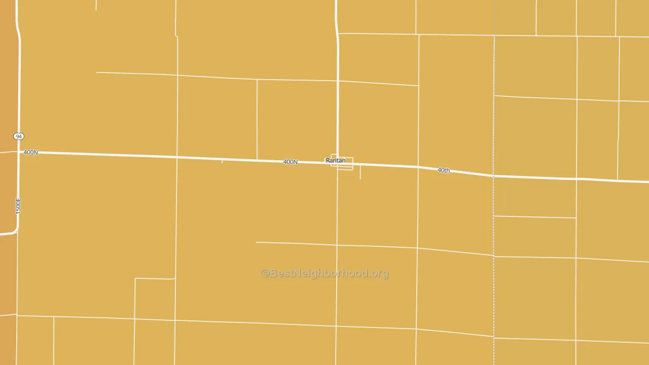 Map of the best neighborhoods in the 61471 area, with better matches in green and worse matches in red