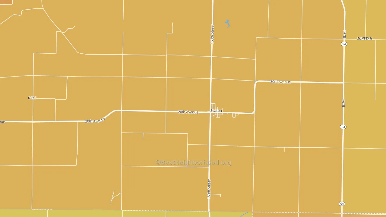 Map of the best neighborhoods in the 61476 area, with better matches in green and worse matches in red