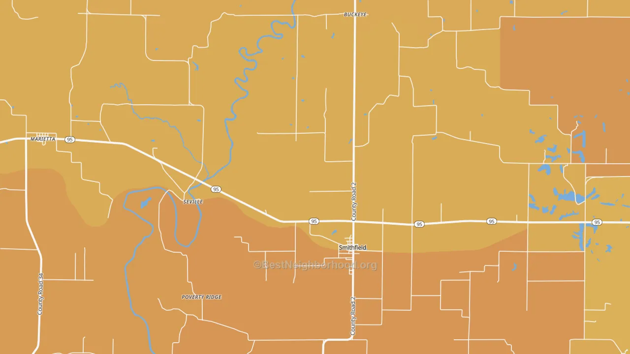 Map of the best neighborhoods in the 61477 area, with better matches in green and worse matches in red