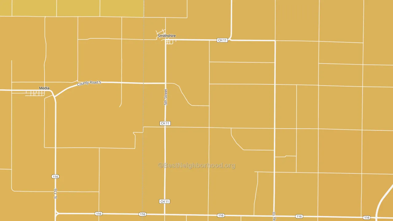 Map of the best neighborhoods in the 61478 area, with better matches in green and worse matches in red