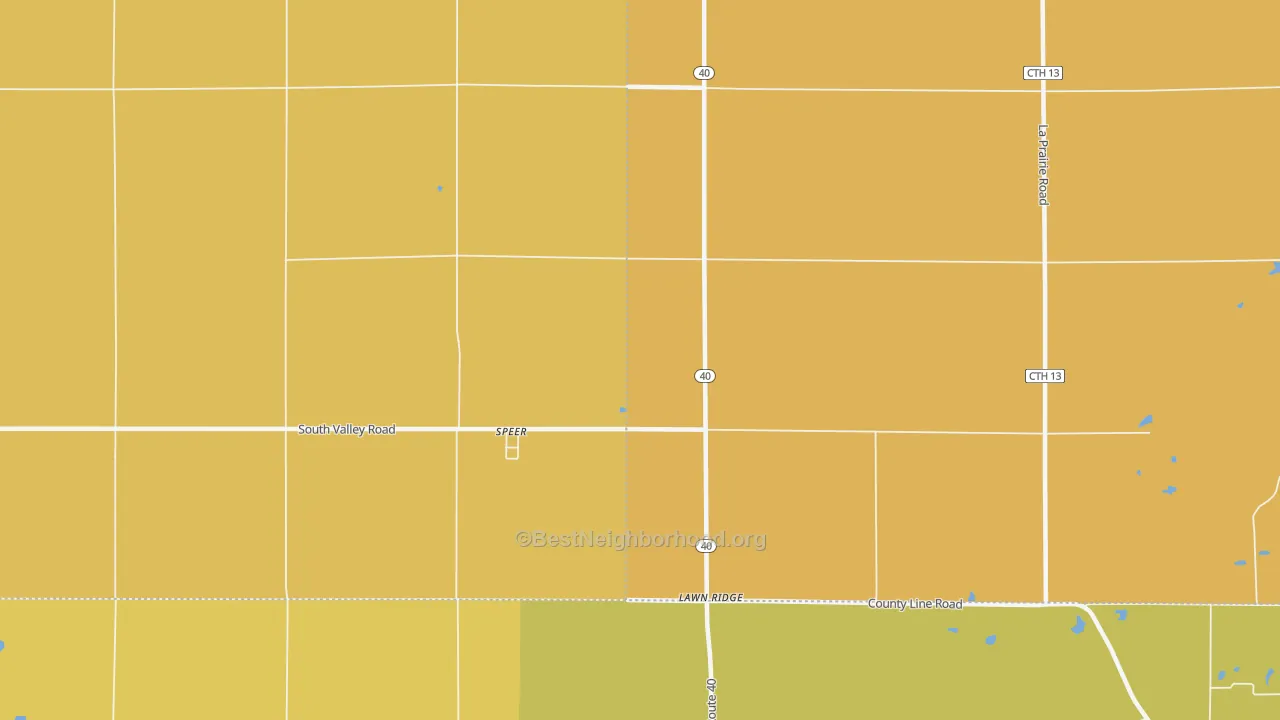 Map of the best neighborhoods in the 61479 area, with better matches in green and worse matches in red