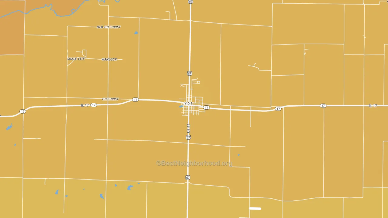 Map of the best neighborhoods in the 61486 area, with better matches in green and worse matches in red