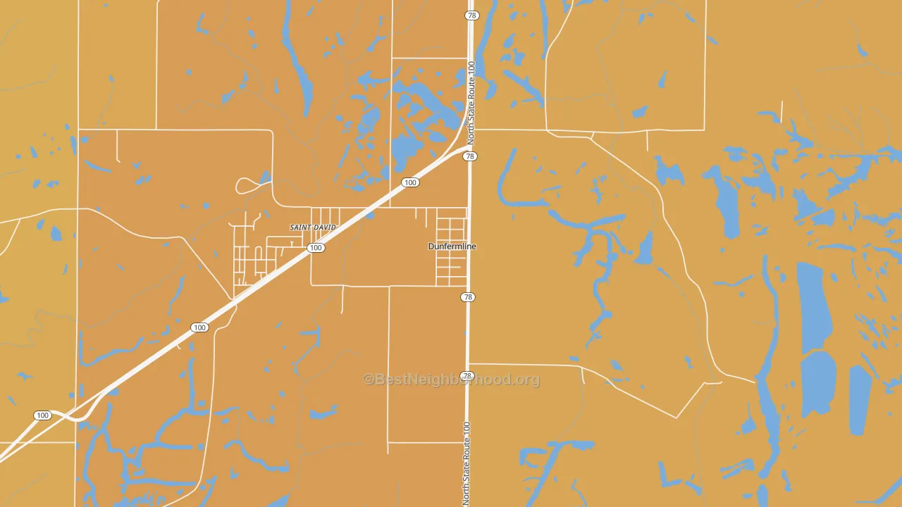 Map of the best neighborhoods in the 61524 area, with better matches in green and worse matches in red