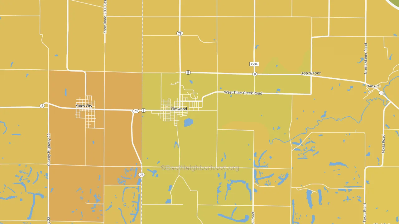 Map of the best neighborhoods in the 61529 area, with better matches in green and worse matches in red