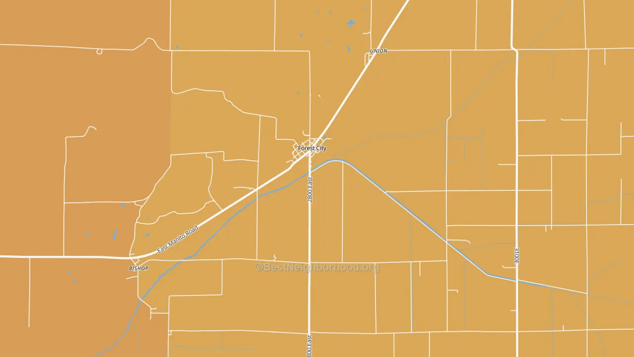 Map of the best neighborhoods in the 61532 area, with better matches in green and worse matches in red