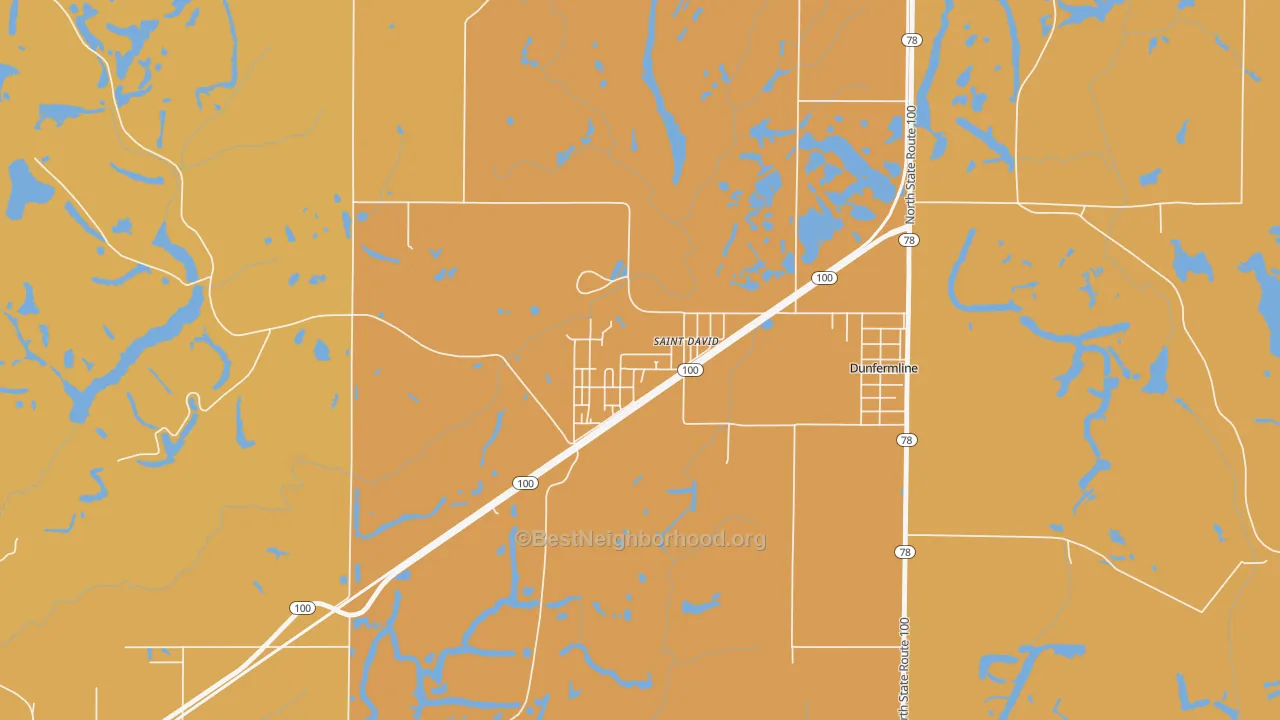Map of the best neighborhoods in the 61563 area, with better matches in green and worse matches in red