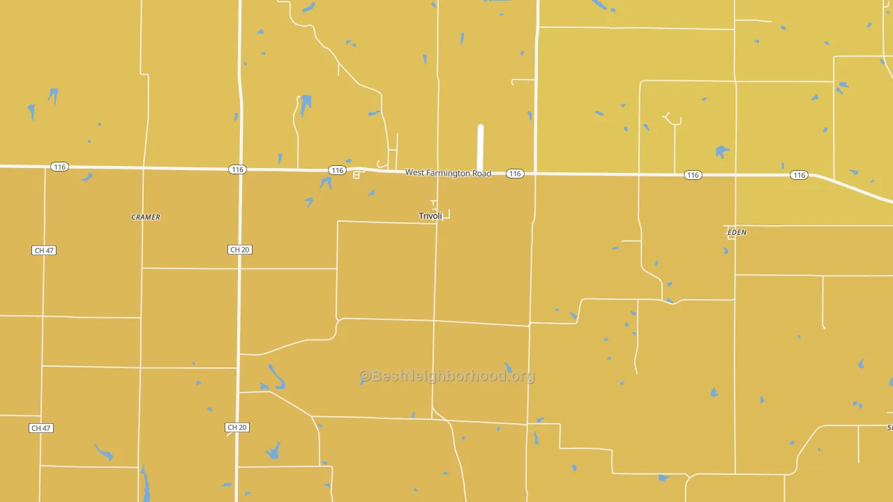 Map of the best neighborhoods in the 61569 area, with better matches in green and worse matches in red