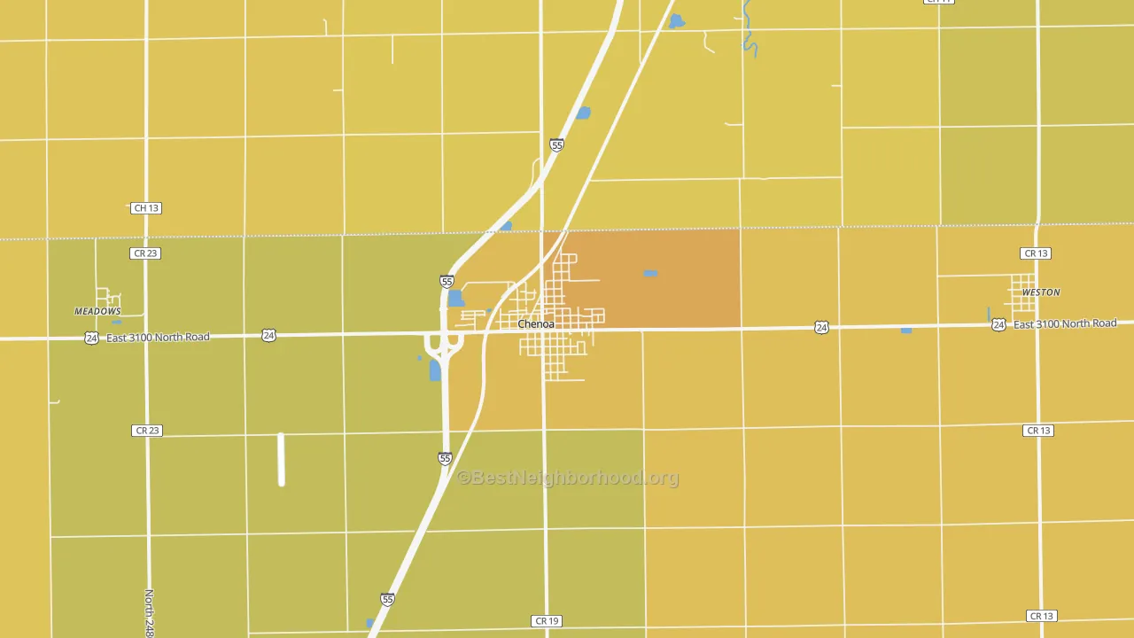 Map of the best neighborhoods in the 61726 area, with better matches in green and worse matches in red