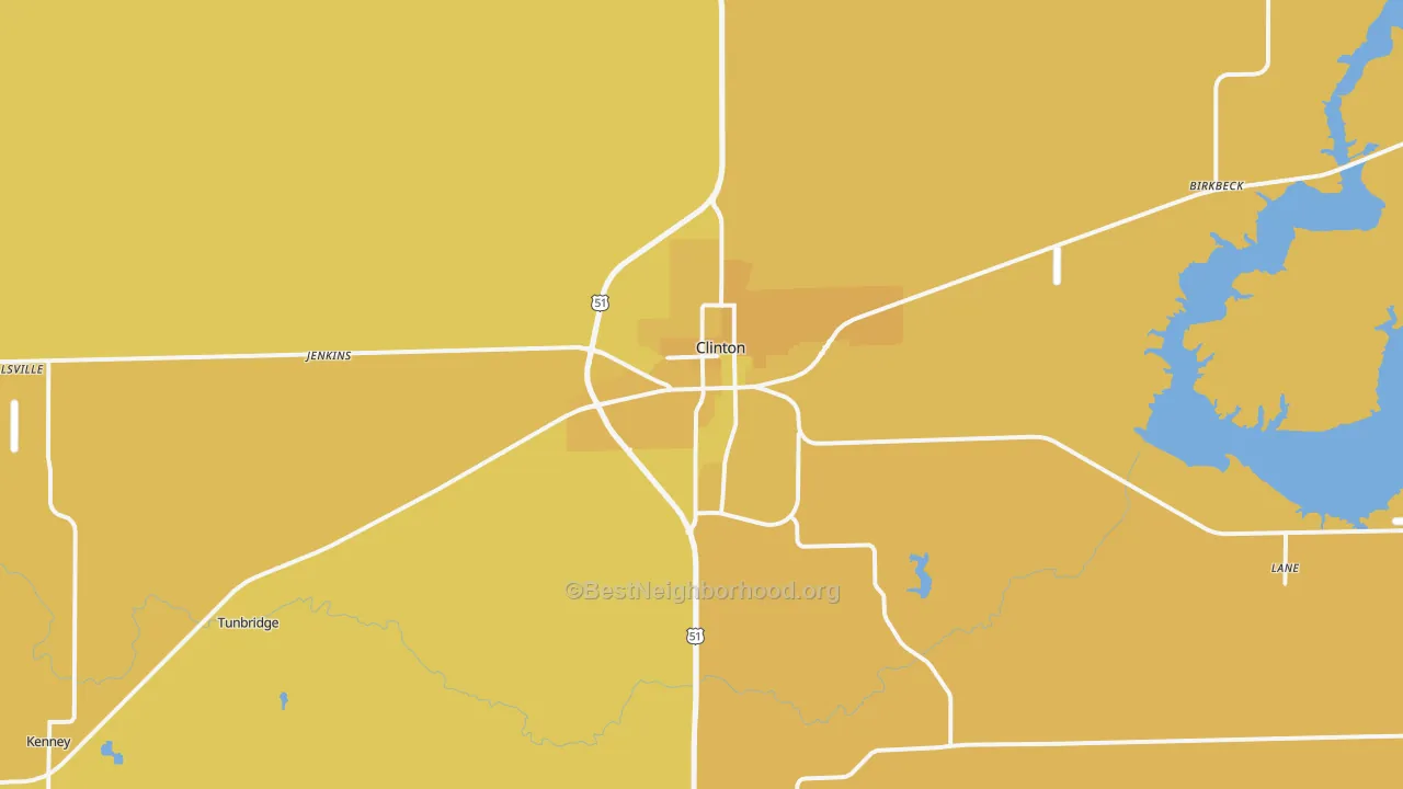 Map of the best neighborhoods in the 61727 area, with better matches in green and worse matches in red