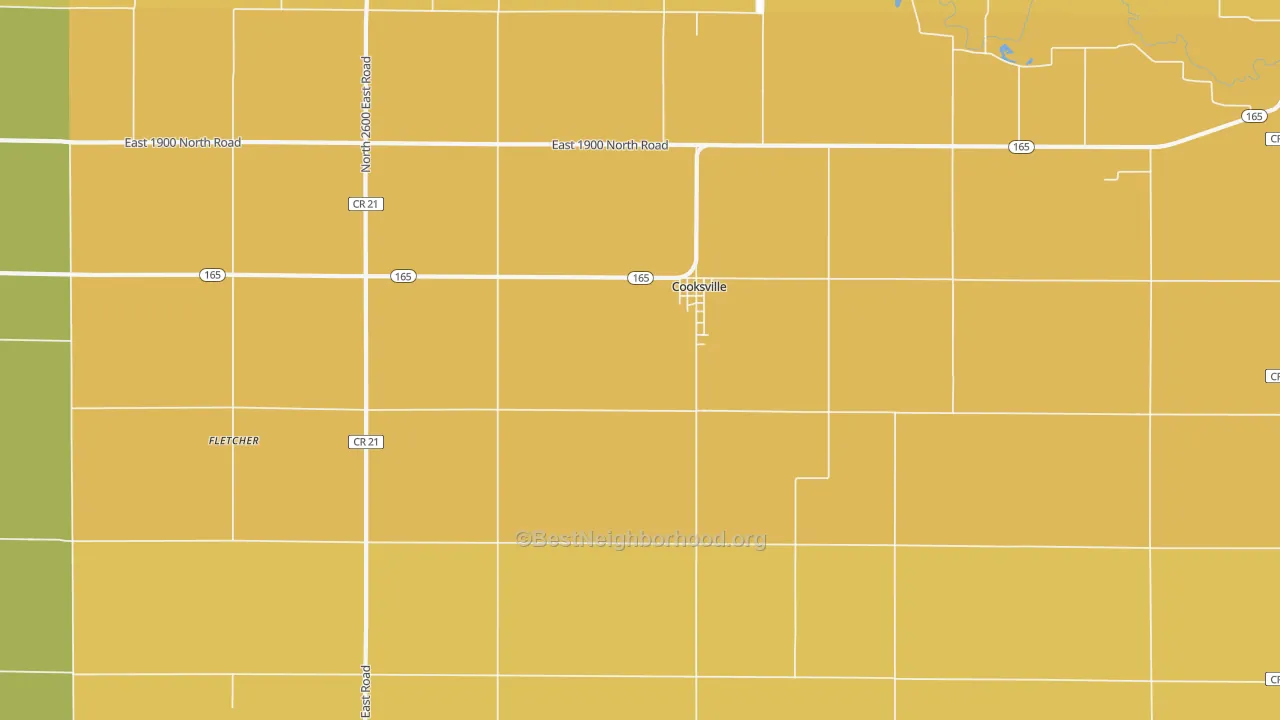 Map of the best neighborhoods in the 61730 area, with better matches in green and worse matches in red
