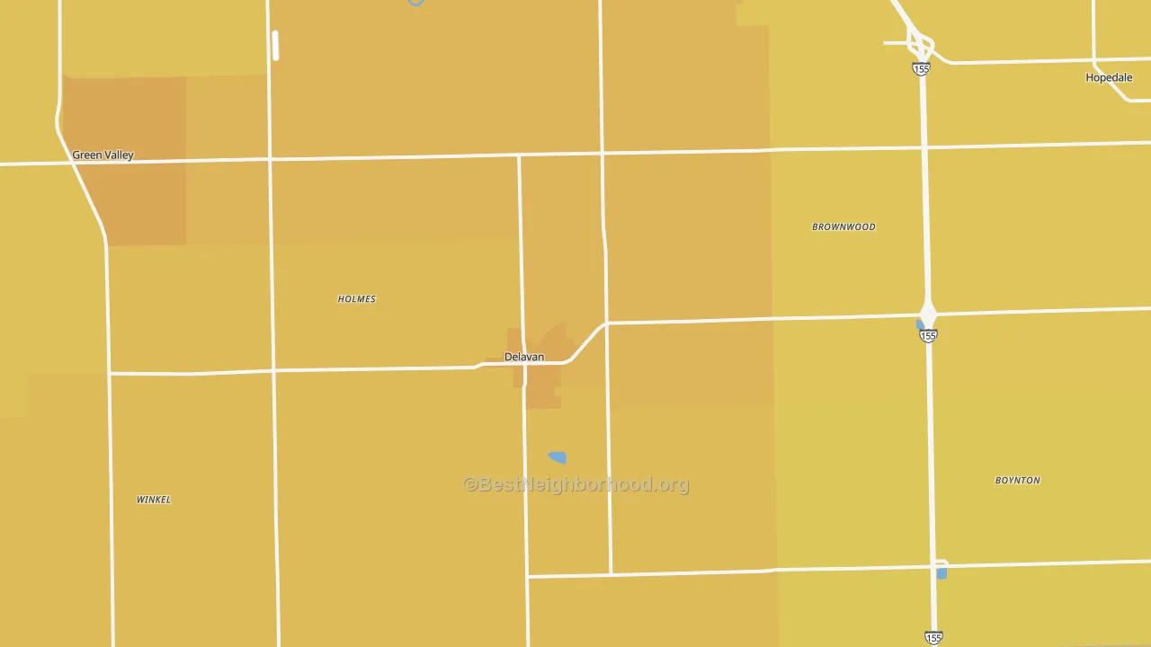 Map of the best neighborhoods in the 61734 area, with better matches in green and worse matches in red