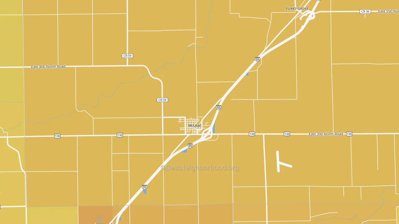 Map of the best neighborhoods in the 61754 area, with better matches in green and worse matches in red
