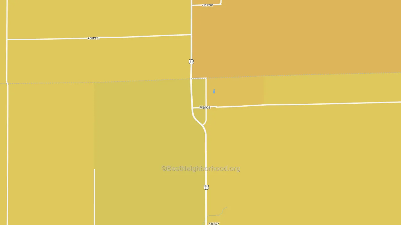 Map of the best neighborhoods in the 61756 area, with better matches in green and worse matches in red