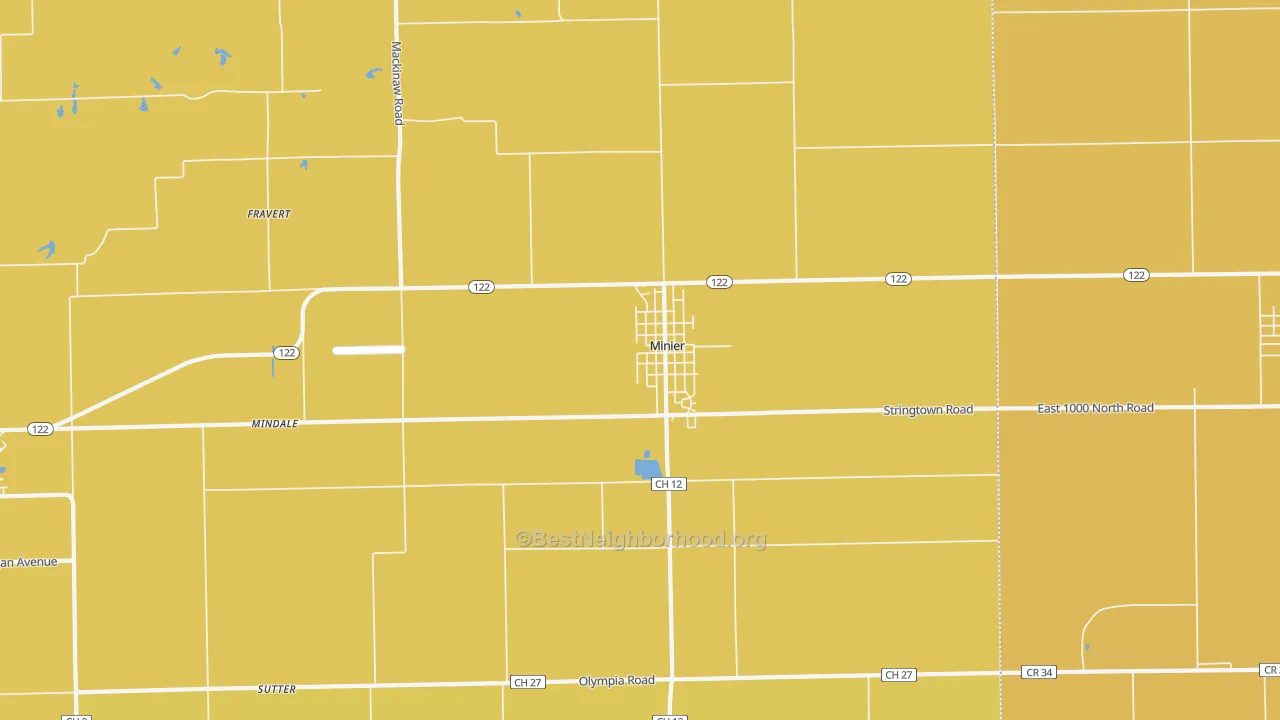Map of the best neighborhoods in the 61759 area, with better matches in green and worse matches in red