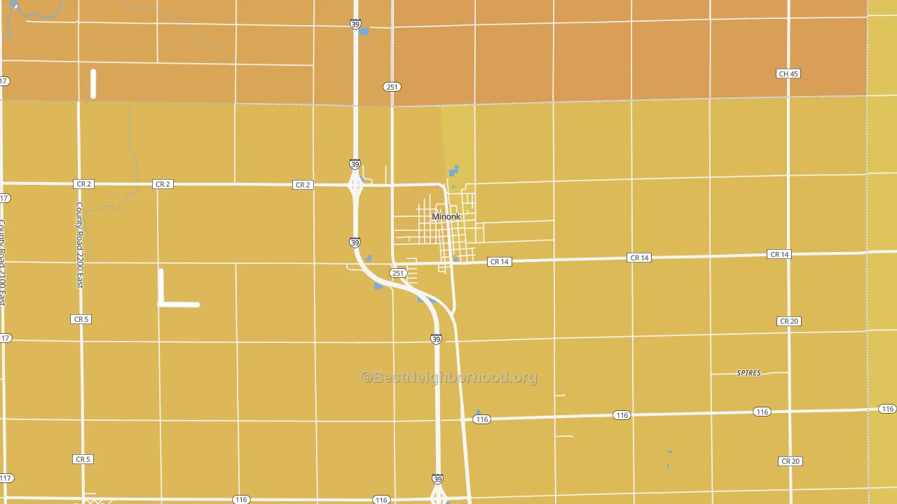 Map of the best neighborhoods in the 61760 area, with better matches in green and worse matches in red