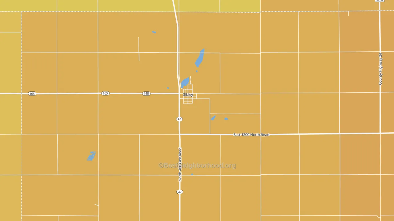 Map of the best neighborhoods in the 61773 area, with better matches in green and worse matches in red
