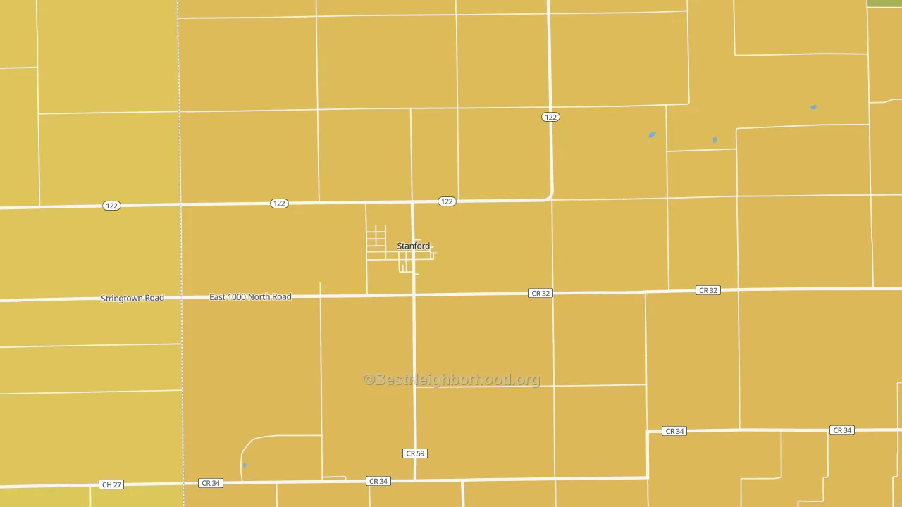 Map of the best neighborhoods in the 61774 area, with better matches in green and worse matches in red