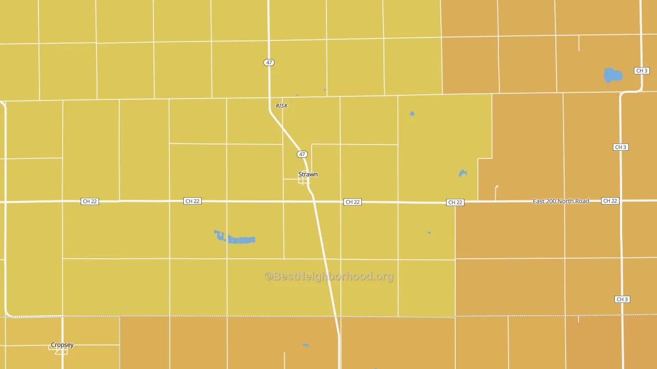 Map of the best neighborhoods in the 61775 area, with better matches in green and worse matches in red