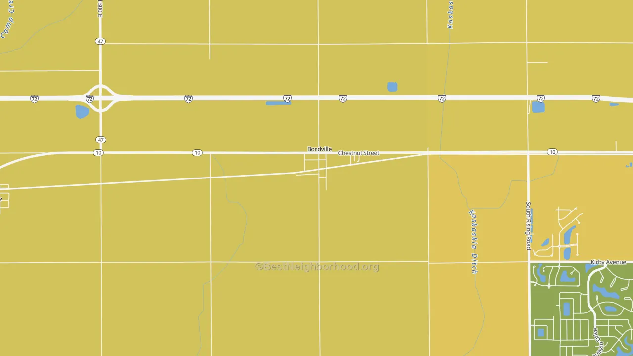 Map of the best neighborhoods in the 61815 area, with better matches in green and worse matches in red