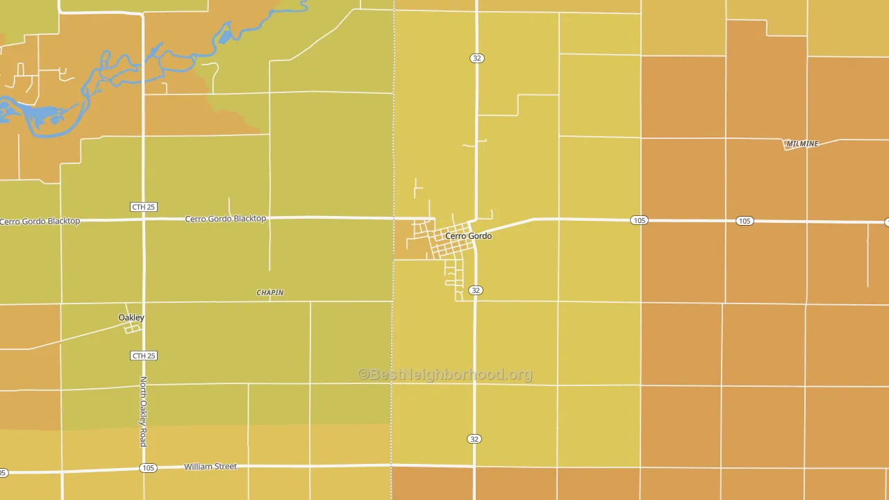 Map of the best neighborhoods in the 61818 area, with better matches in green and worse matches in red
