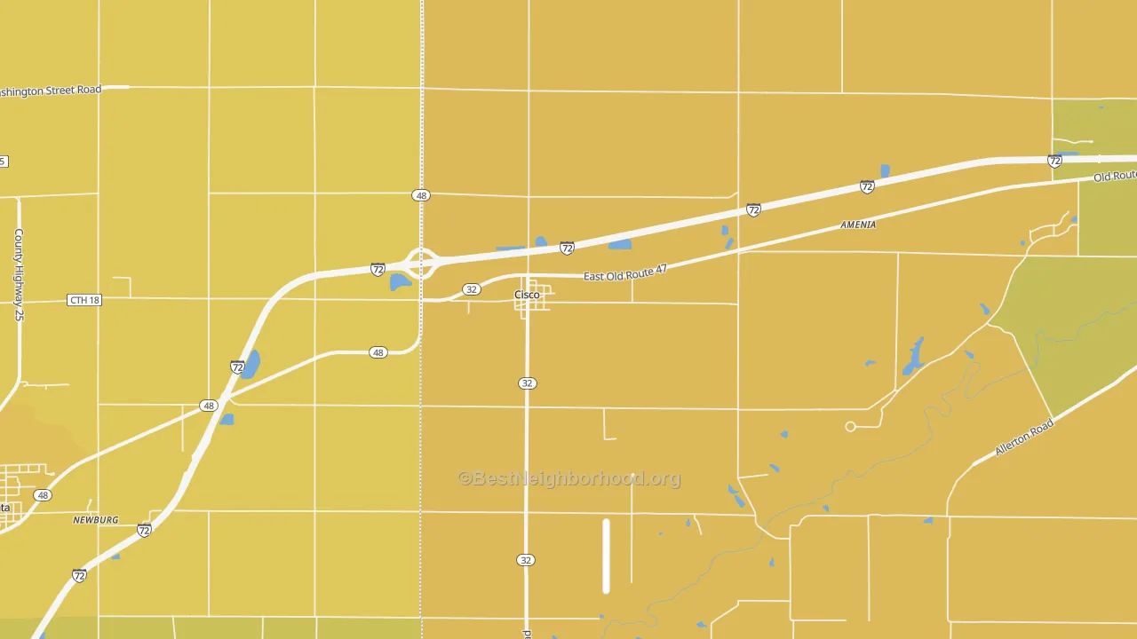 Map of the best neighborhoods in the 61830 area, with better matches in green and worse matches in red