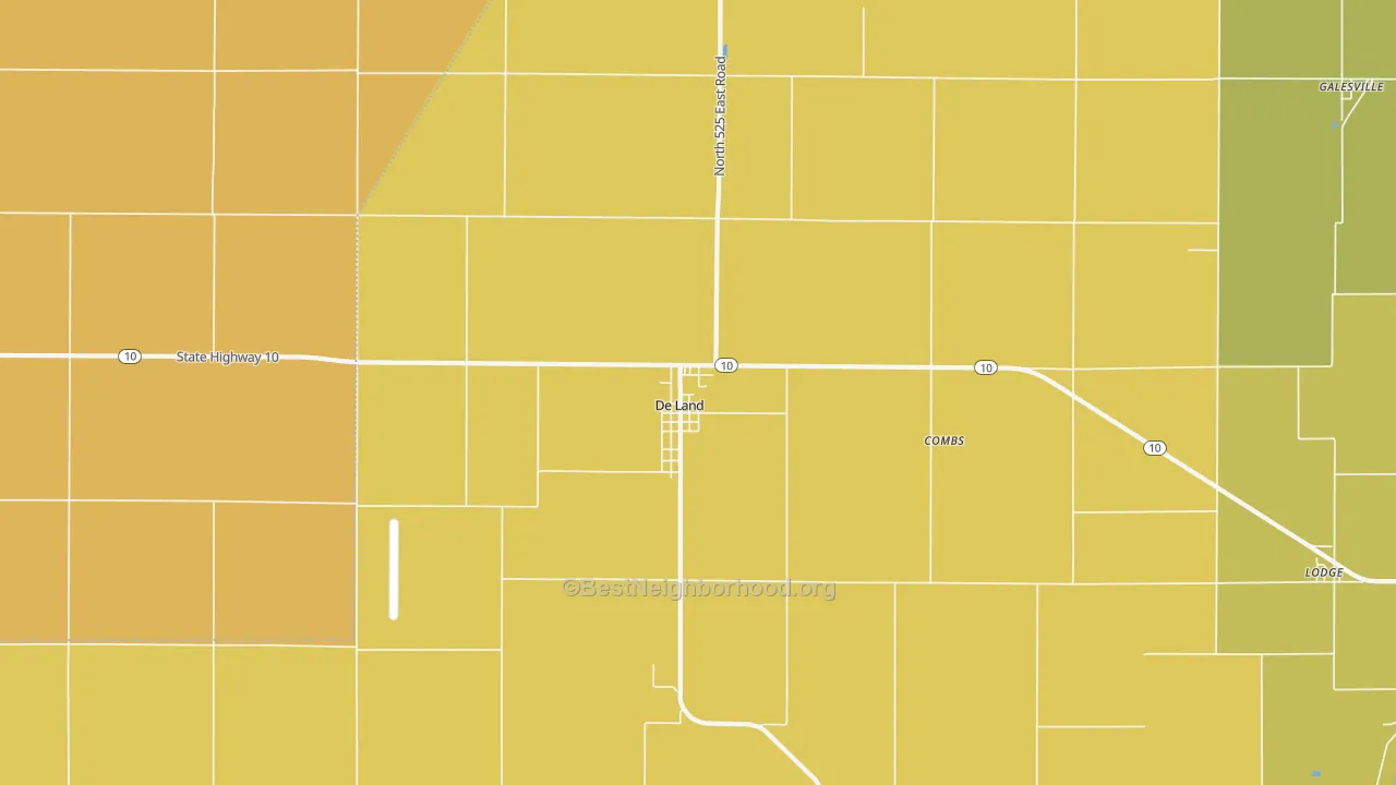 Map of the best neighborhoods in the 61839 area, with better matches in green and worse matches in red