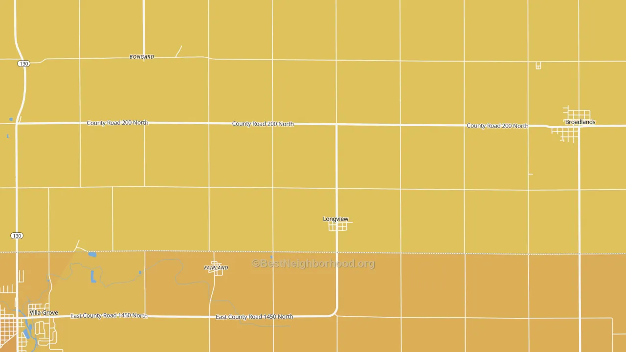 Map of the best neighborhoods in the 61852 area, with better matches in green and worse matches in red