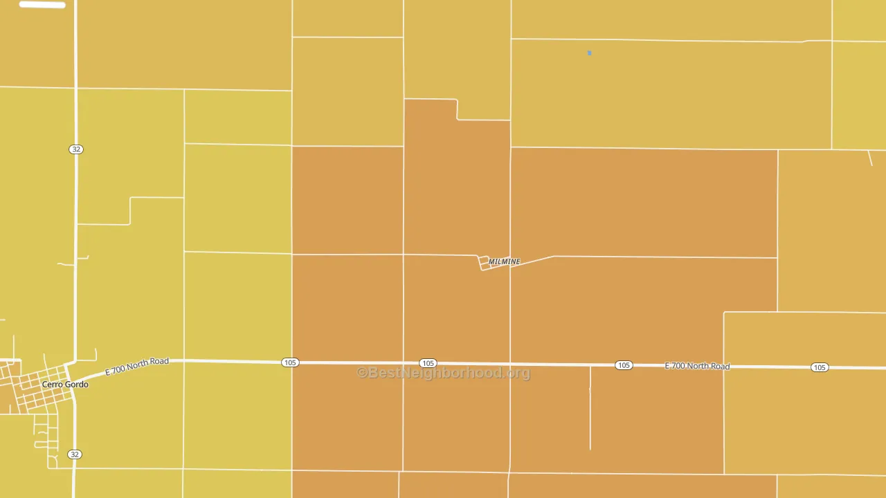 Map of the best neighborhoods in the 61855 area, with better matches in green and worse matches in red