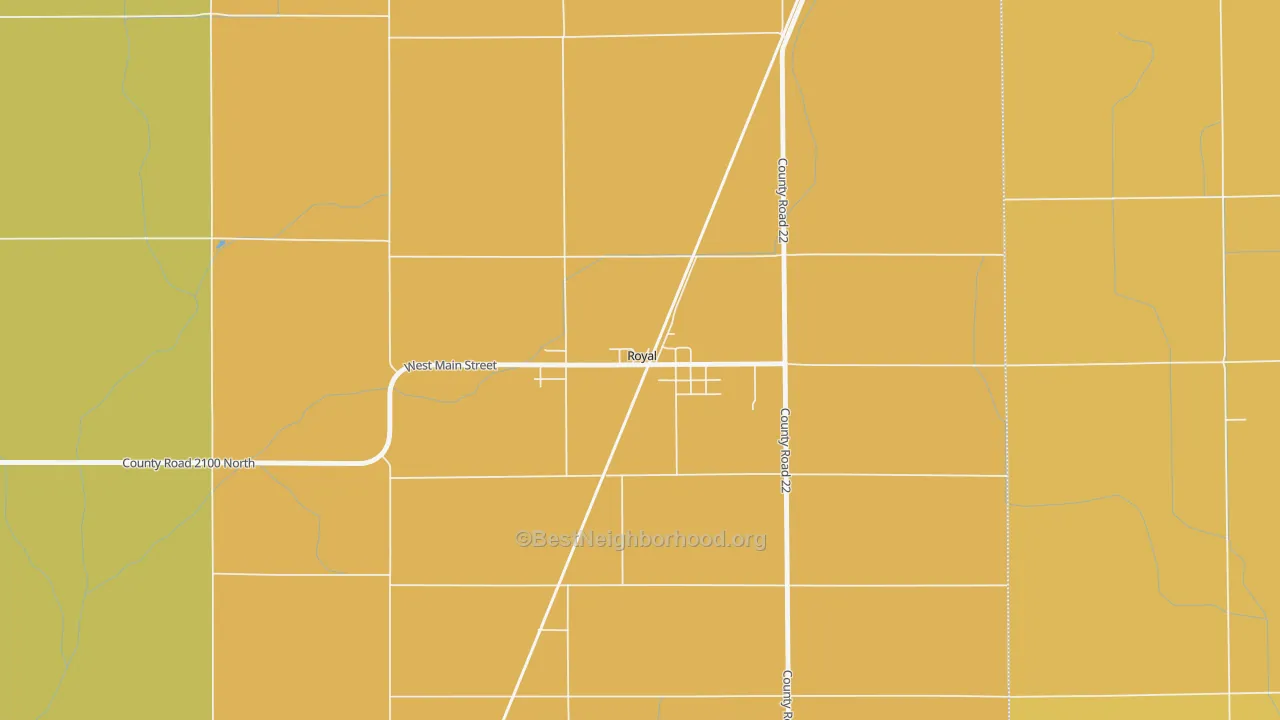 Map of the best neighborhoods in the 61871 area, with better matches in green and worse matches in red