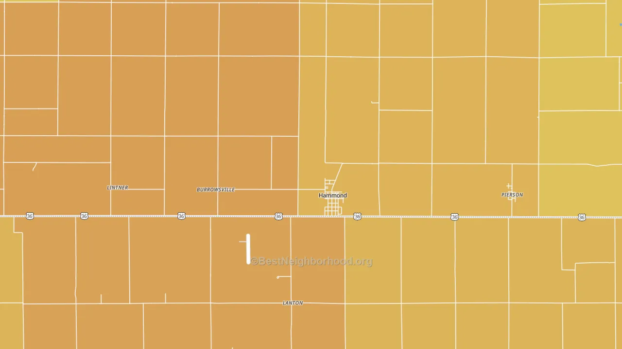 Map of the best neighborhoods in the 61929 area, with better matches in green and worse matches in red