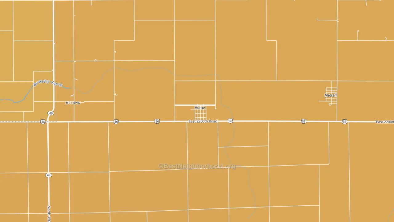 Map of the best neighborhoods in the 61932 area, with better matches in green and worse matches in red
