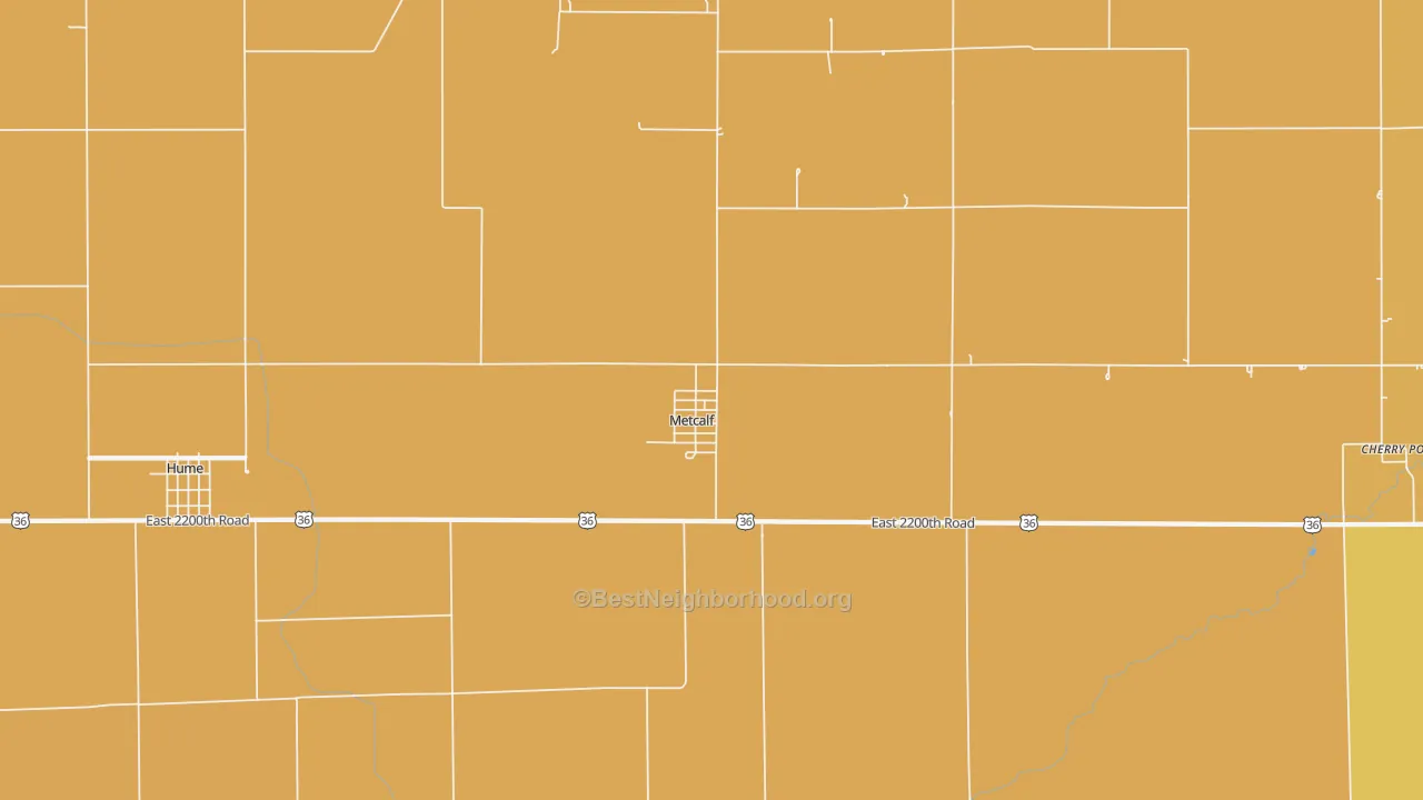 Map of the best neighborhoods in the 61940 area, with better matches in green and worse matches in red