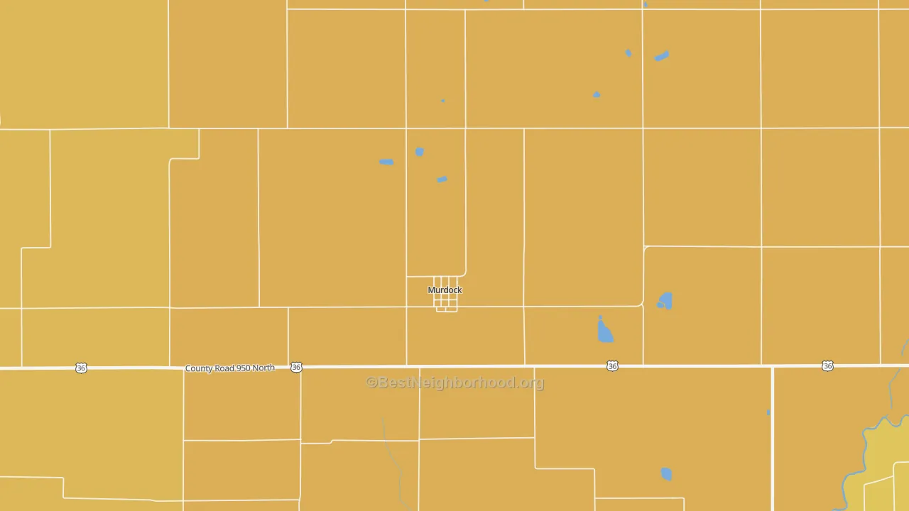 Map of the best neighborhoods in the 61941 area, with better matches in green and worse matches in red