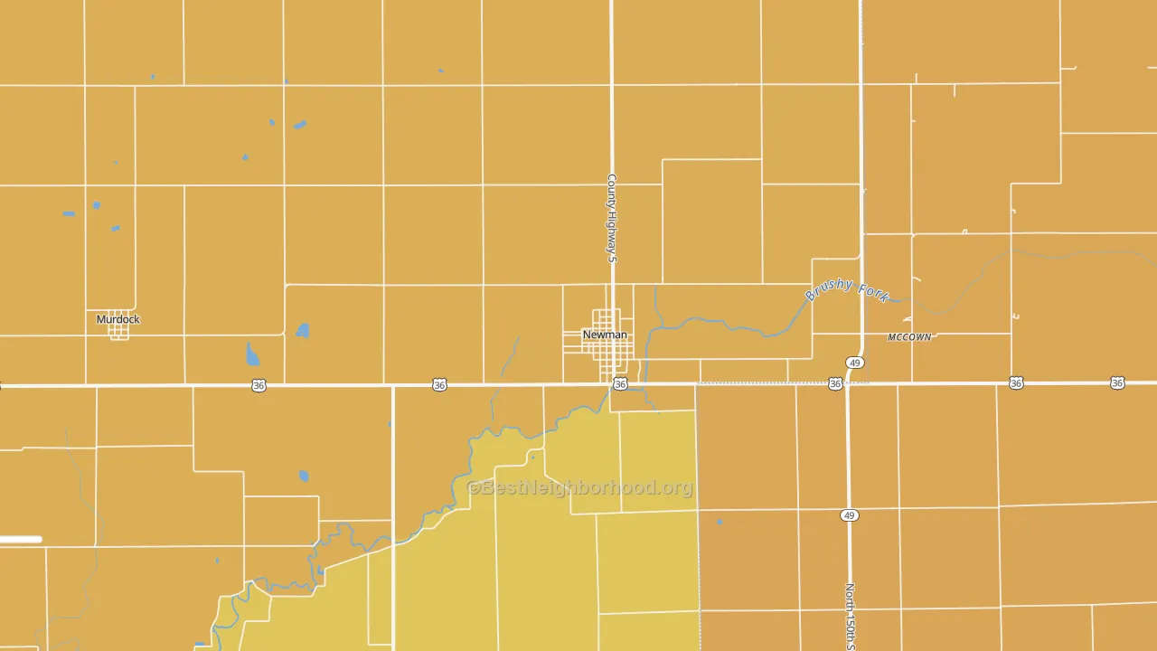 Map of the best neighborhoods in the 61942 area, with better matches in green and worse matches in red