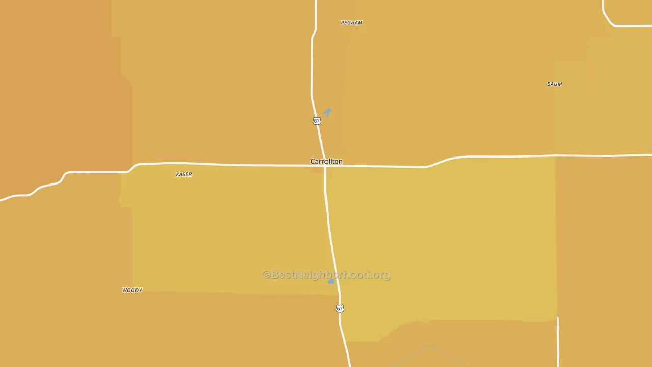 Map of the best neighborhoods in the 62016 area, with better matches in green and worse matches in red