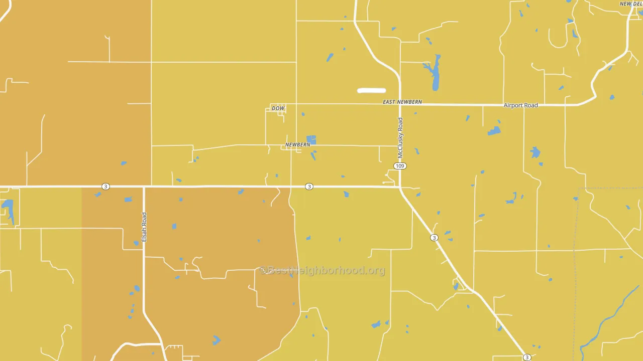Map of the best neighborhoods in the 62022 area, with better matches in green and worse matches in red