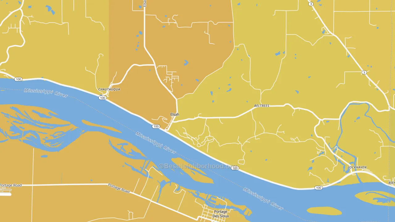Map of the best neighborhoods in the 62028 area, with better matches in green and worse matches in red