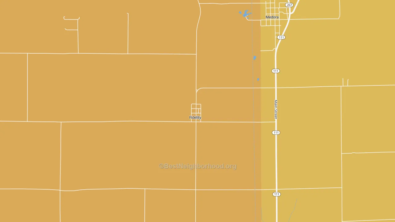 Map of the best neighborhoods in the 62030 area, with better matches in green and worse matches in red