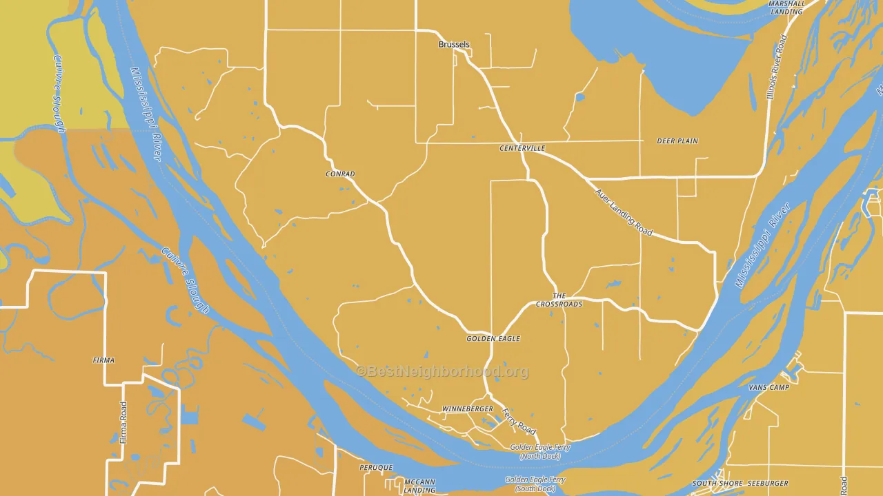 Map of the best neighborhoods in the 62036 area, with better matches in green and worse matches in red
