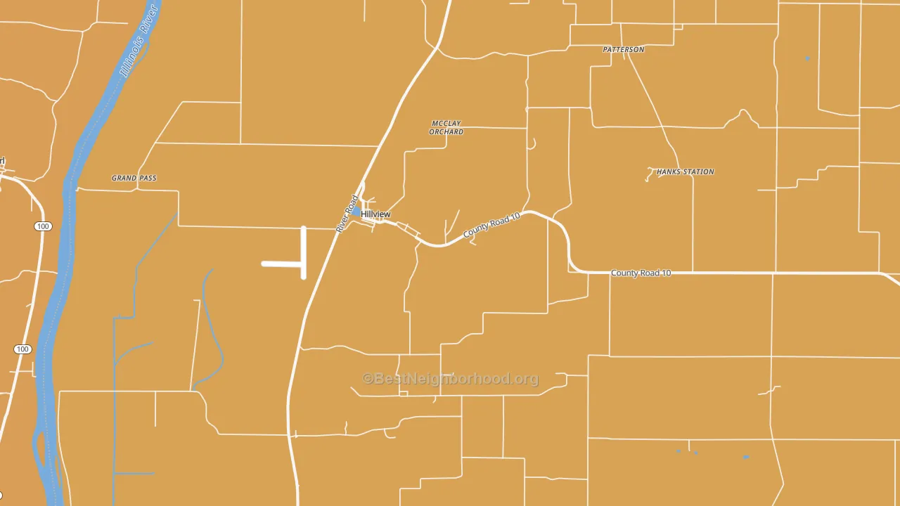 Map of the best neighborhoods in the 62050 area, with better matches in green and worse matches in red