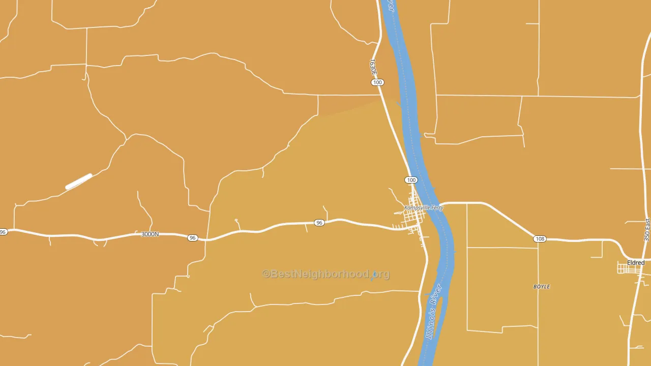 Map of the best neighborhoods in the 62053 area, with better matches in green and worse matches in red
