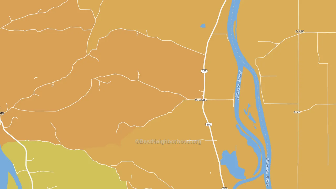 Map of the best neighborhoods in the 62065 area, with better matches in green and worse matches in red