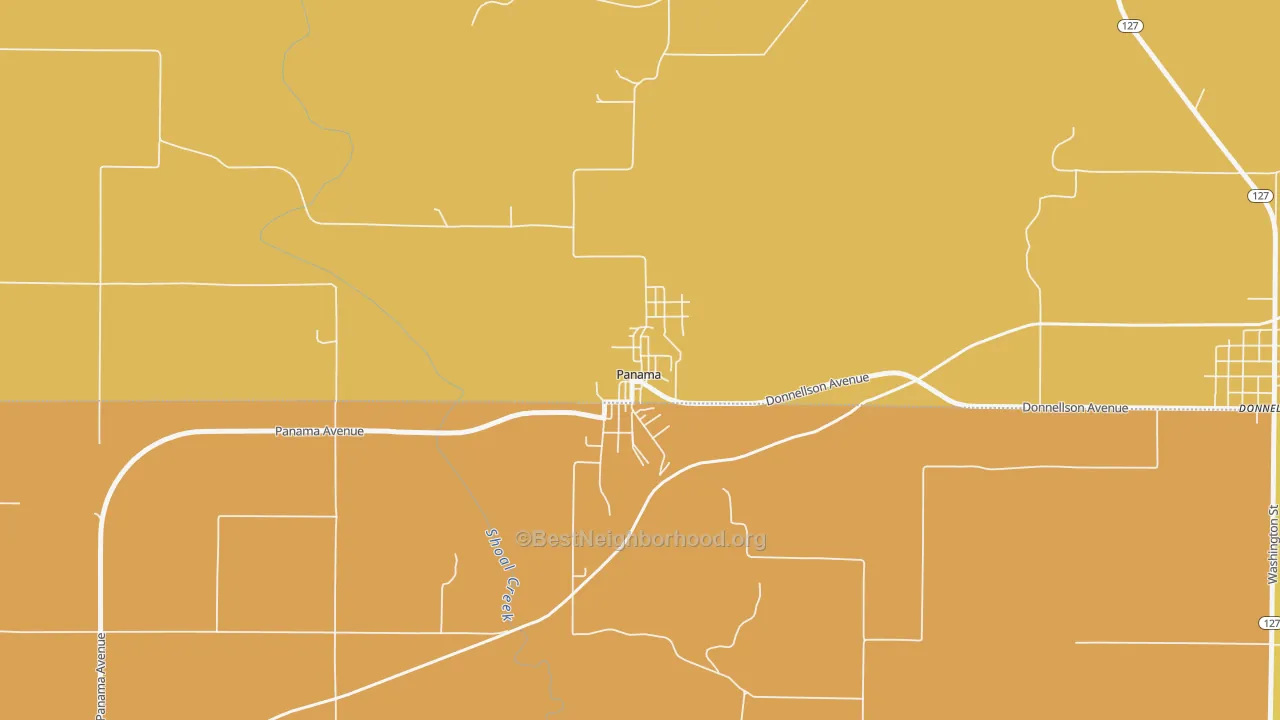 Map of the best neighborhoods in the 62077 area, with better matches in green and worse matches in red